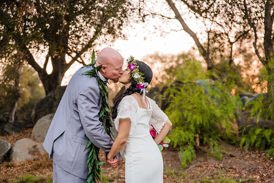 bride and groom kissing Felicita Park wedding venue San Diego county