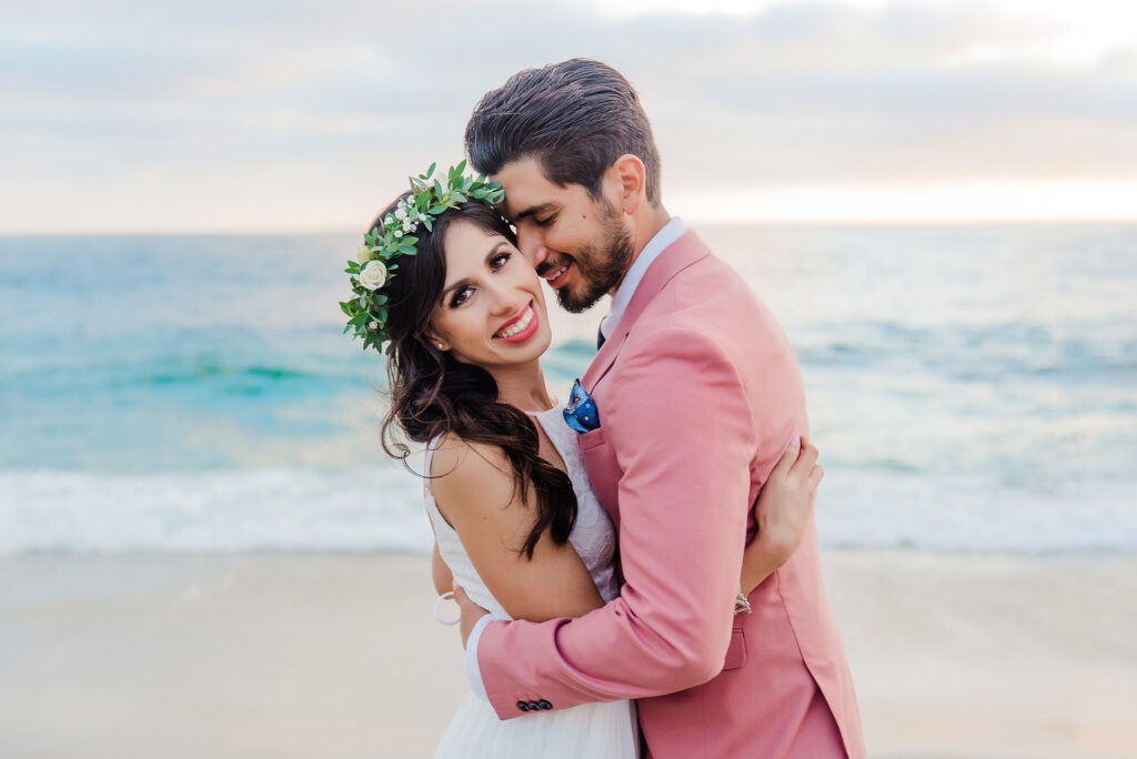 groom nuzzling bride on Windandsea Beach La Jolla elopement