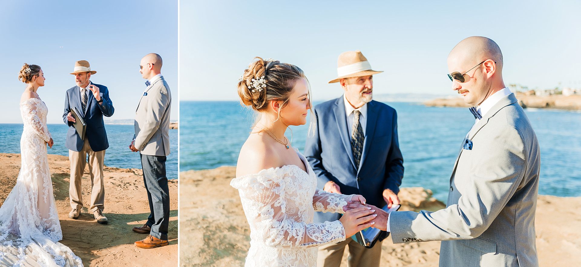Bride and groom doing a ring exchange at an intimate Sunset Cliffs wedding in San Diego.